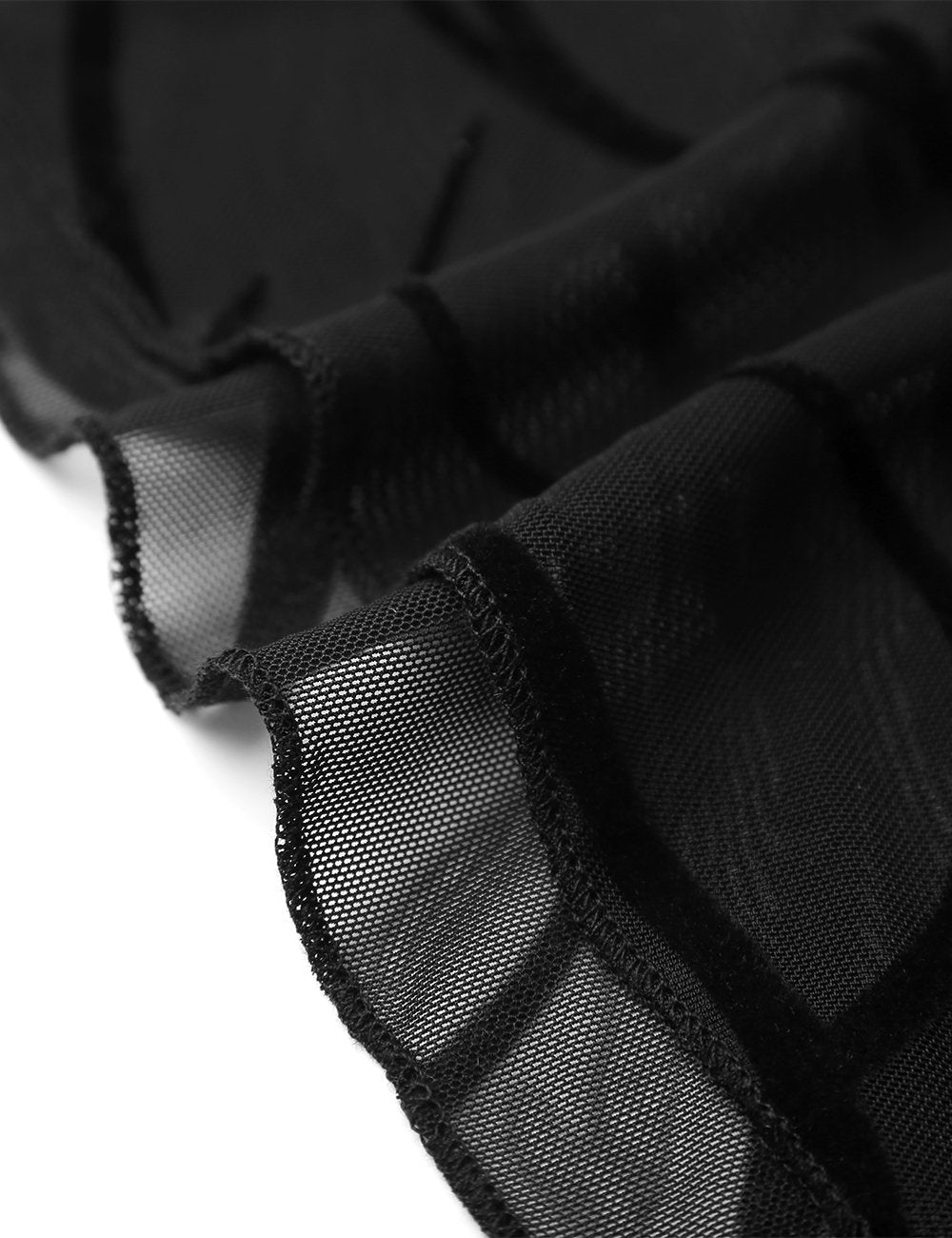 BAISHENGGT Black Flocking Women's Printed Flouncing Flared Short Sleeve Mesh Blouse Tops