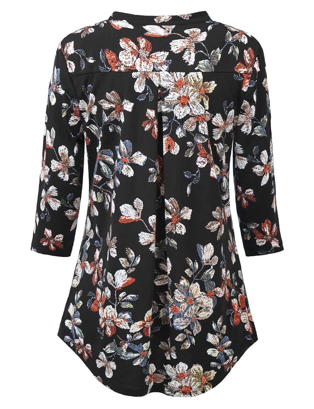 BAISHENGGT Black Floral Womens 3/4 Sleeve Floral Printed Notch V Neck Blouses Tunics Tops