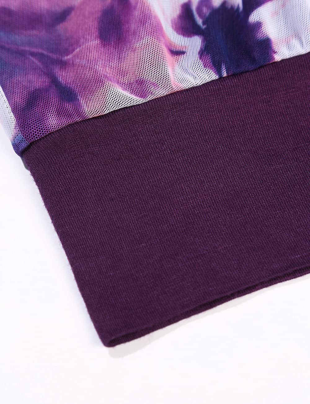BAISHENGGT Women's Purple loral Printed Flouncing Flared Short Sleeve Mesh Blouse Tops