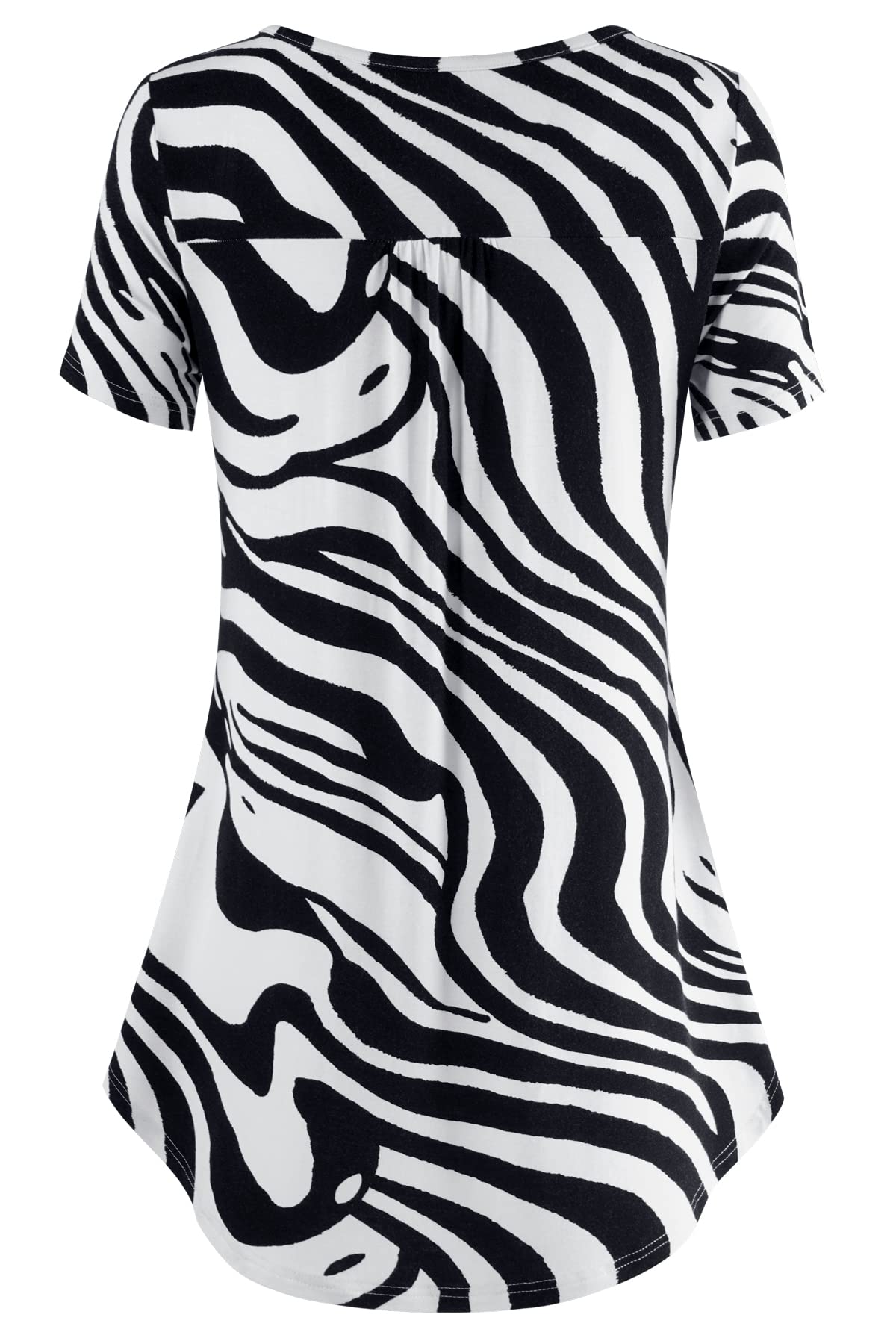 BAISHENGGT Zebra Print Women's V Neck Buttons Pleated Flared Comfy Tunic Tops