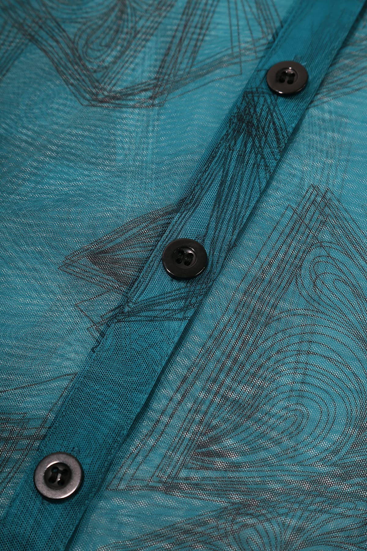 BAISHENGGT Peacock Blue Womens Sexy Mesh Sheer Tops Long Sleeve Button Down Shirts Blouses