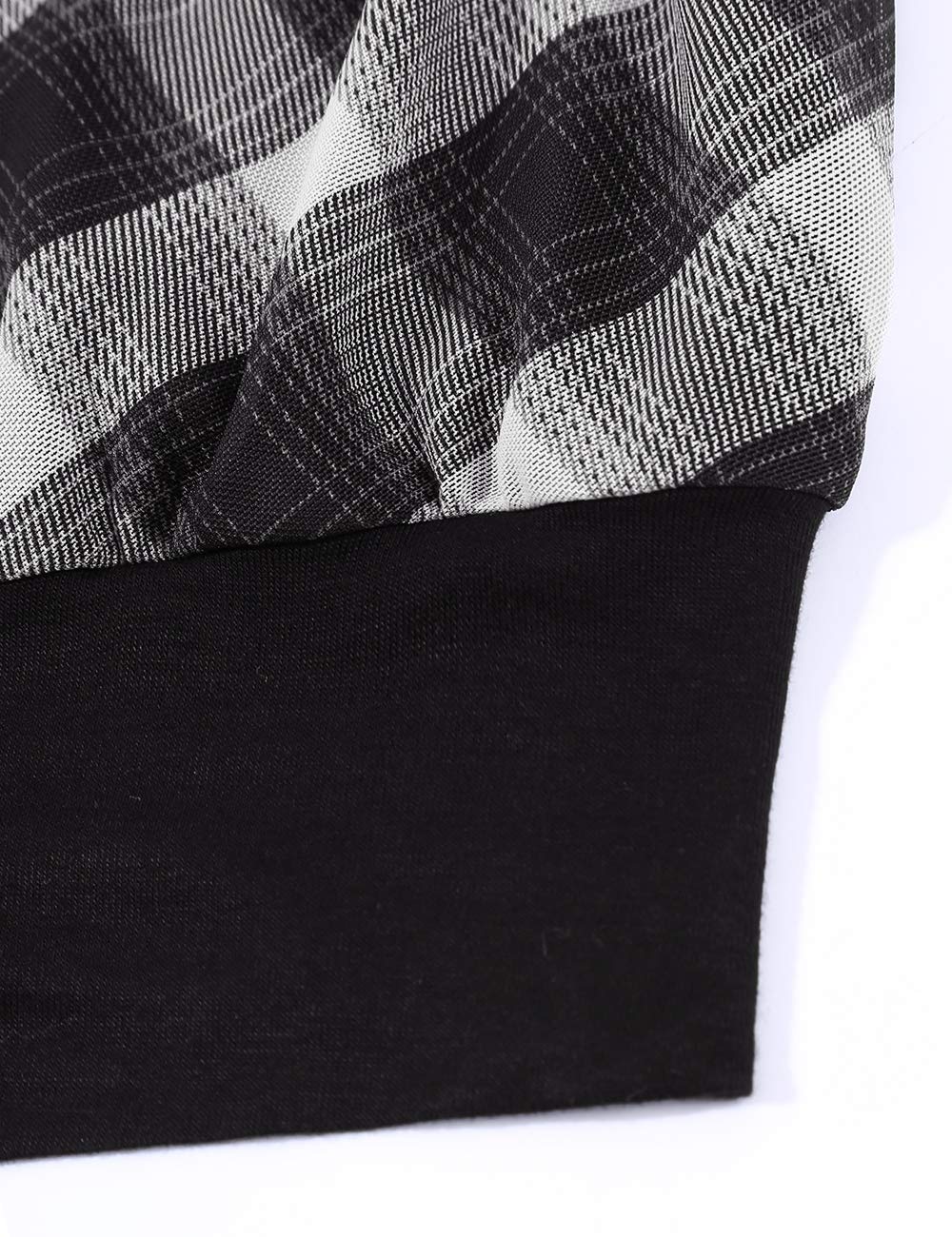 BAISHENGGT Black White Plaid Women's Printed Flouncing Flared Short Sleeve Mesh Blouse Tops