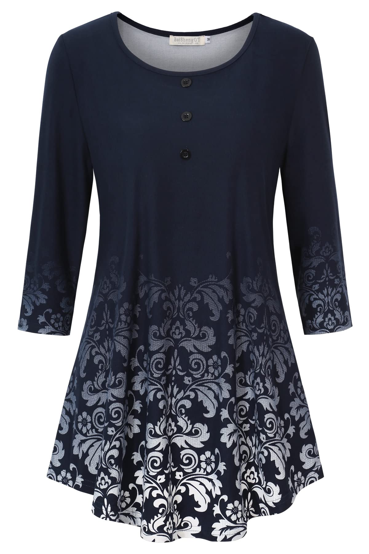 BAISHENGGT Women's  Dark Blue Floral O Neck A line Blouse Floral Lace Tunic Tops