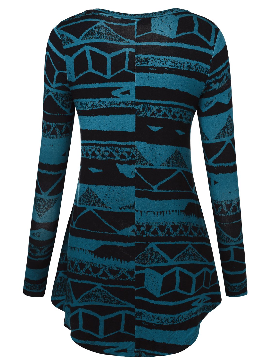 BAISHENGGT Blue Tribal Women's Long Sleeve Loose Flared Tunic Tops