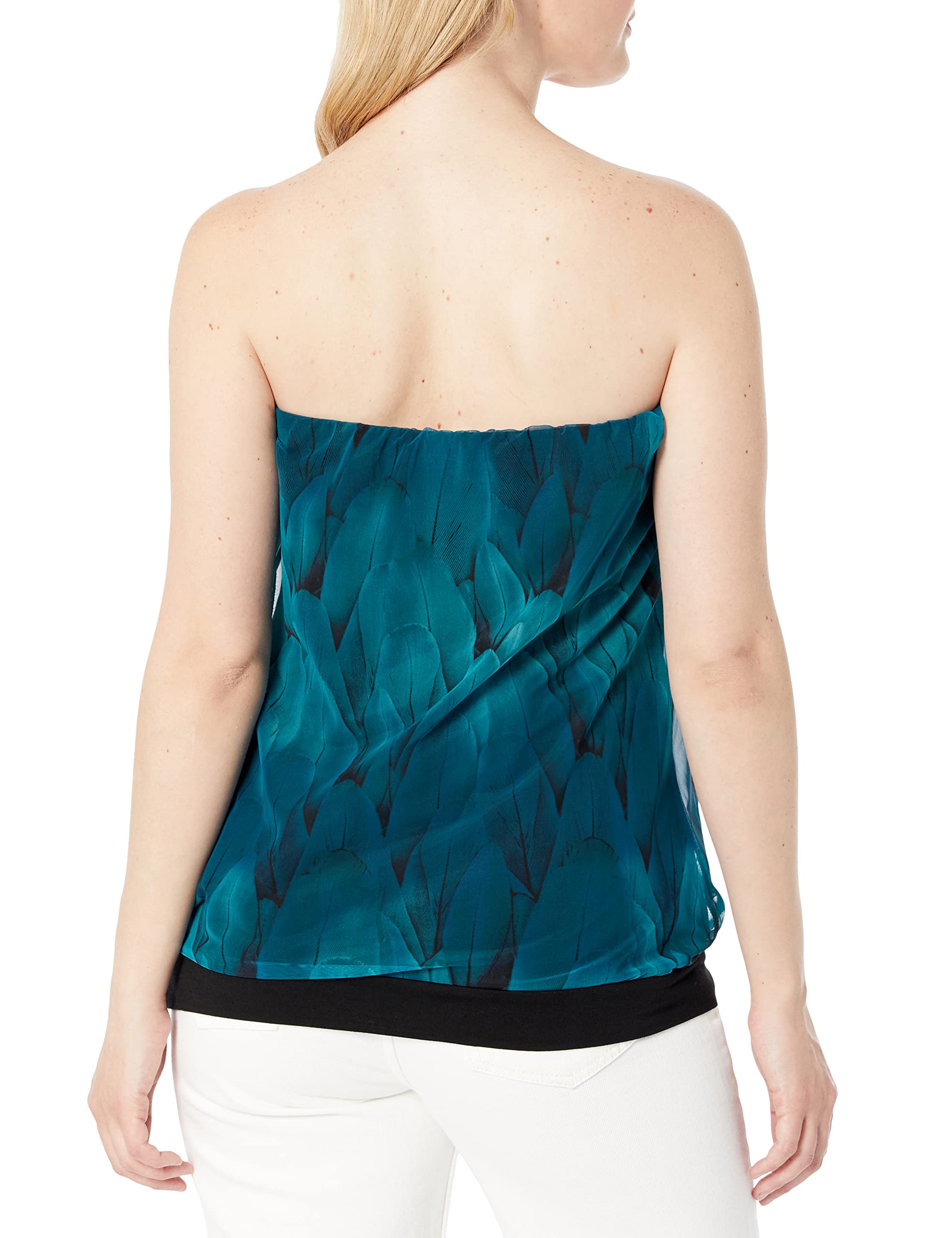 BAISHENGGT Peacock Blue Women's Sexy Sleeveless Mesh Blouse Pleated Tube Tops