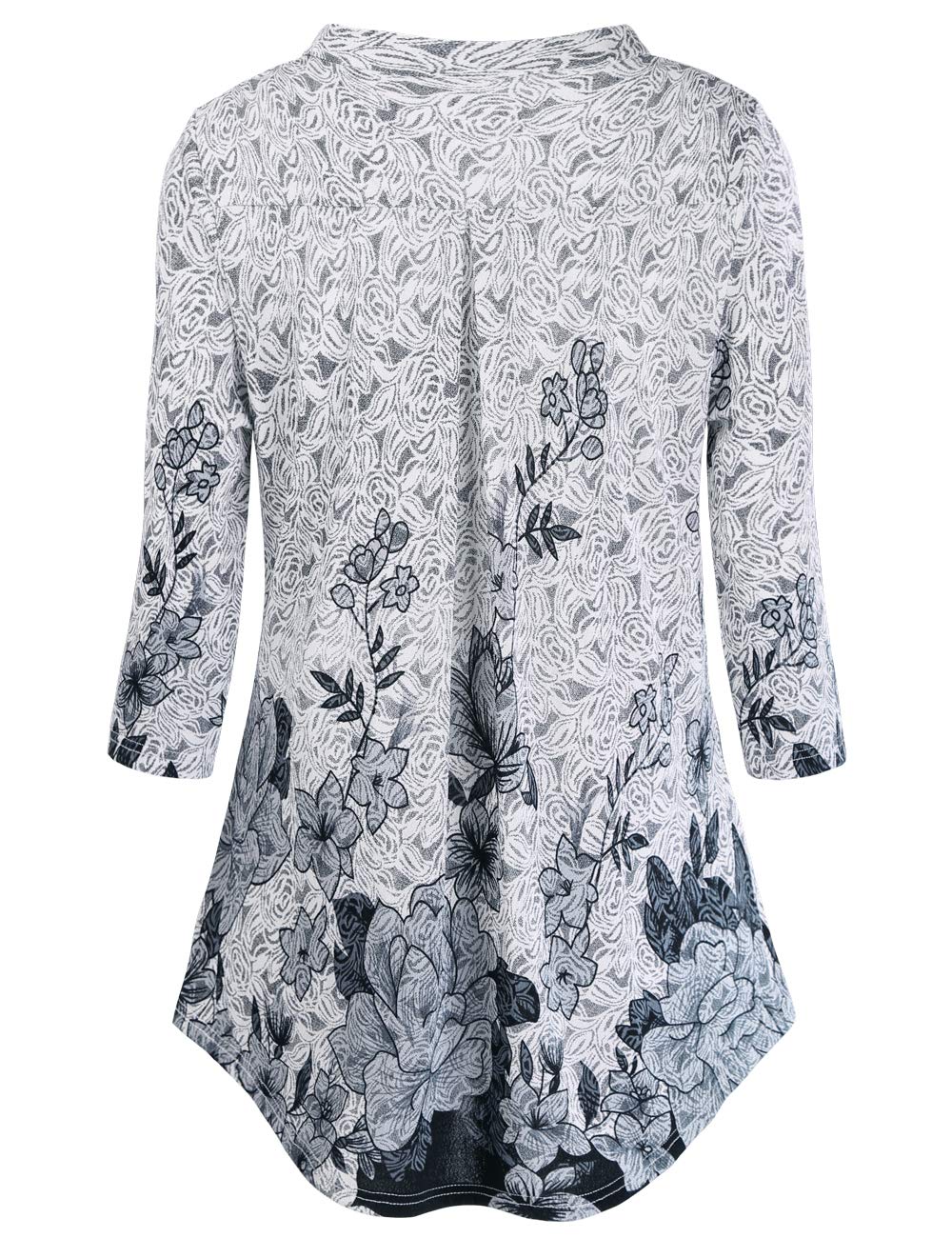 BAISHENGGT Grey Peony Womens  Floral Printed Notch V Neck Blouses Tunics Tops