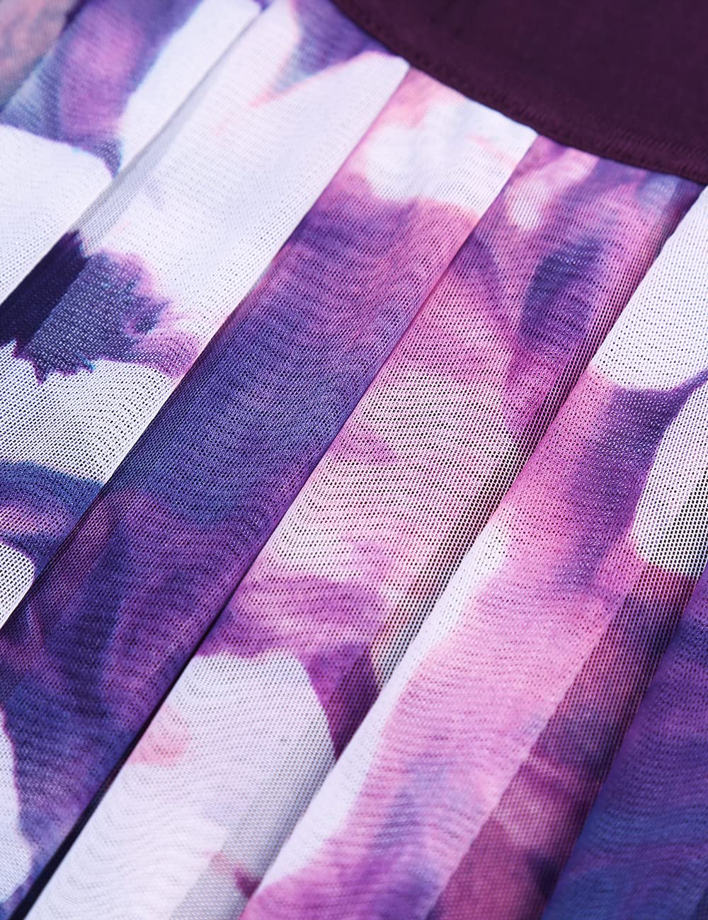 BAISHENGGT Women's Purple loral Printed Flouncing Flared Short Sleeve Mesh Blouse Tops