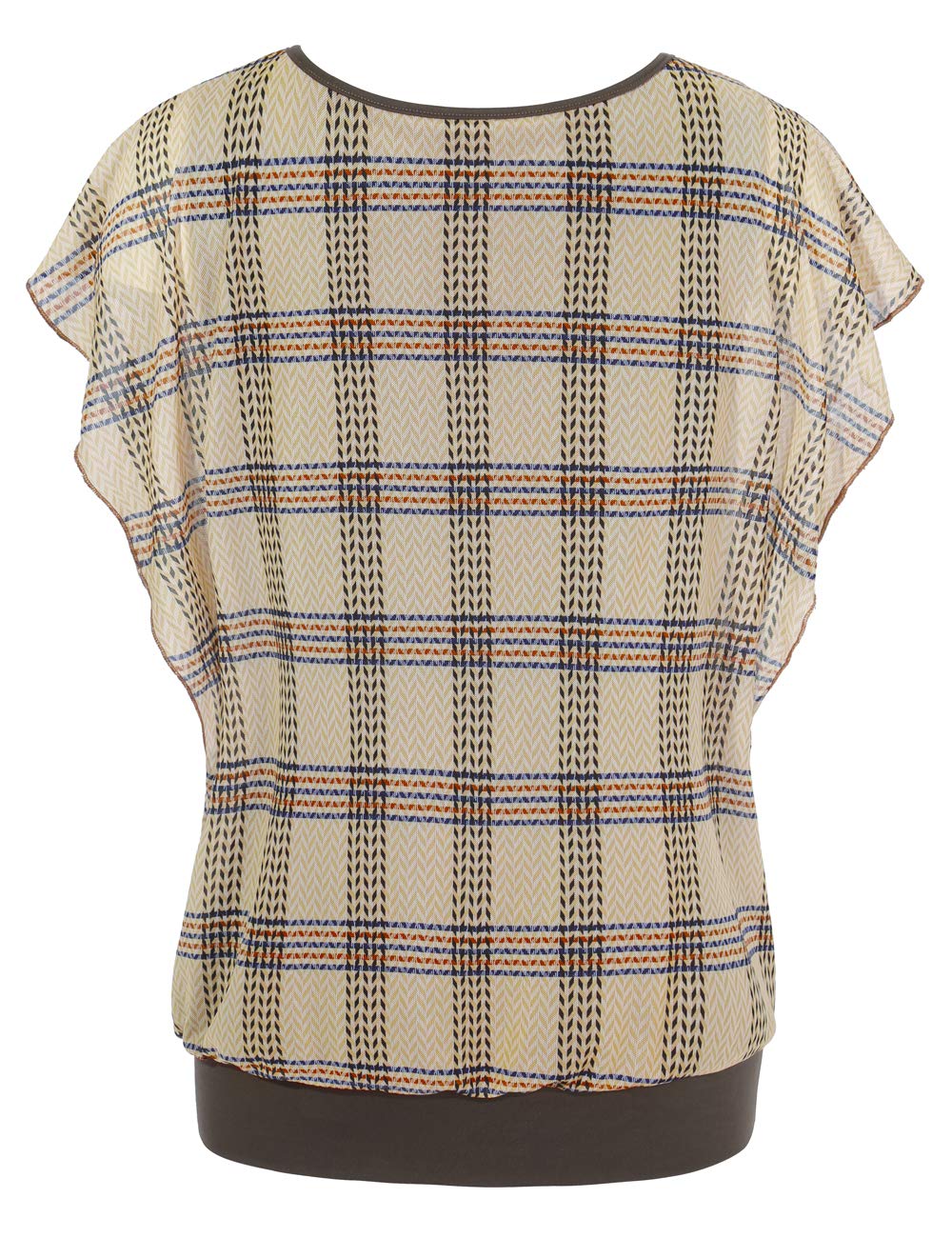 BAISHENGGT Apricot Plaid Women's Printed Flouncing Flared Short Sleeve Mesh Blouse Tops