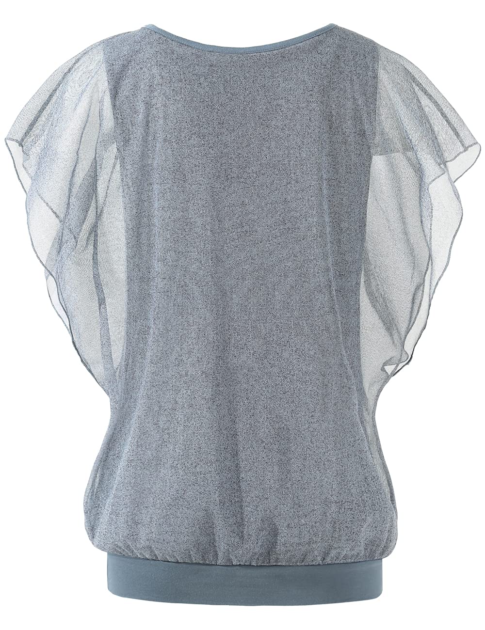 BAISHENGGT Unique Grey Women's Printed Flouncing Flared Short Sleeve Mesh Blouse Tops