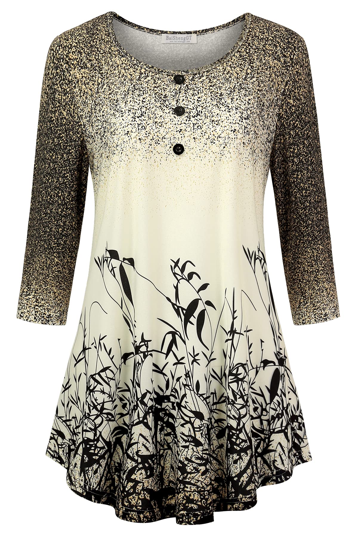 BAISHENGGT Gradient Flat Front Women's O Neck A line Blouse Floral Lace Tunic Tops